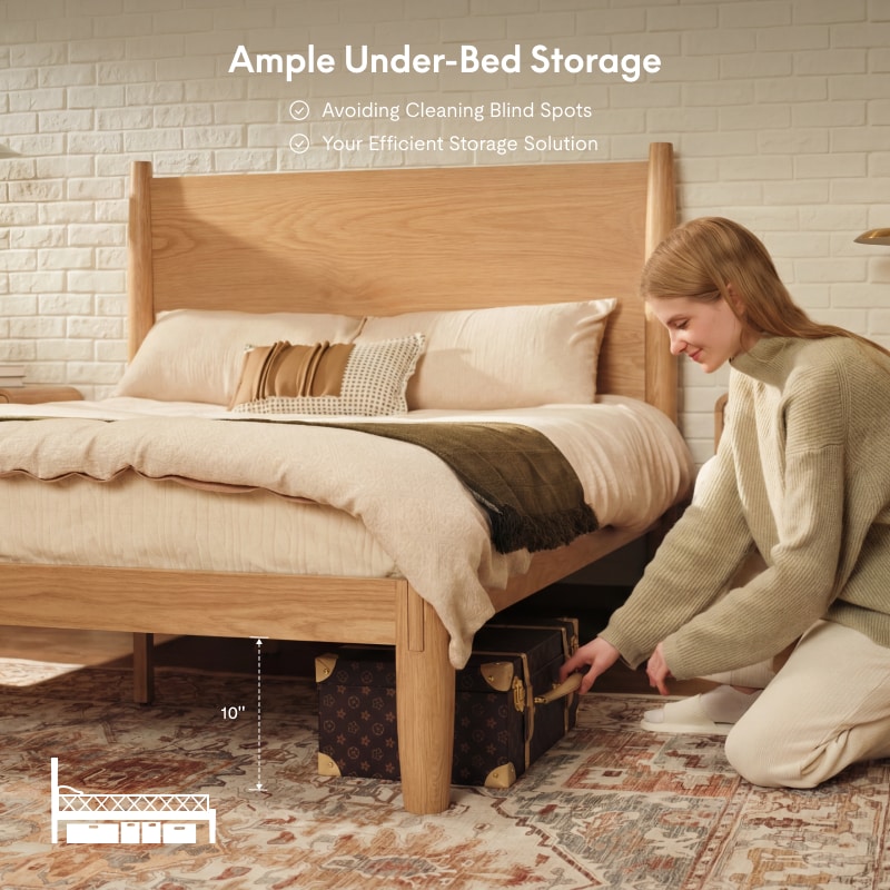 FlexiSpot Kana Retro Japanese Joinery Bed | Solid Wood Bed Frame